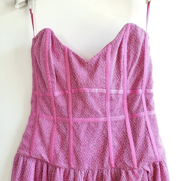 New Bardot Strapless Sweetheart Boned Corset Lace Barbie Pink Mini Dress NWT 8/M - Picture 6 of 14